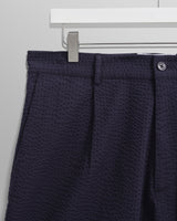 wax london men's Linton - Navy Cotton Seersucker Pleated Shorts