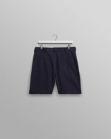 wax london men's Linton - Navy Cotton Seersucker Pleated Shorts