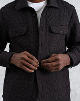 wax london men's Lomond - Black Petal Jacquard Quilted Overshirt
