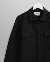 wax london men's Lomond - Black Petal Jacquard Quilted Overshirt
