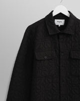 wax london men's Lomond - Black Petal Jacquard Quilted Overshirt