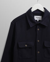 wax london men's Lomond - Navy Heavy Wool Overshirt