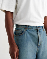 wax london men's Luca - Vintage Blue Organic Cotton Denim Shorts