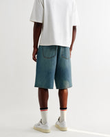 wax london men's Luca - Vintage Blue Organic Cotton Denim Shorts