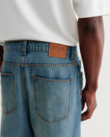 wax london men's Luca - Vintage Blue Organic Cotton Denim Shorts
