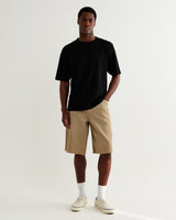 wax london men's Luca - Washed Beige Organic Cotton Denim Shorts