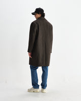 wax london men's Magnus - Brown Herringbone Double-Breasted Wool Overcoat