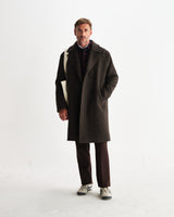 wax london men's Magnus - Brown Herringbone Double-Breasted Wool Overcoat
