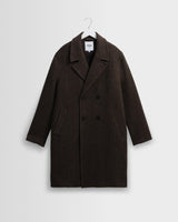 wax london men's Magnus - Brown Herringbone Double-Breasted Wool Overcoat