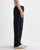 wax london men's Malham - Dark Navy Wool Blend Stripe Trouser