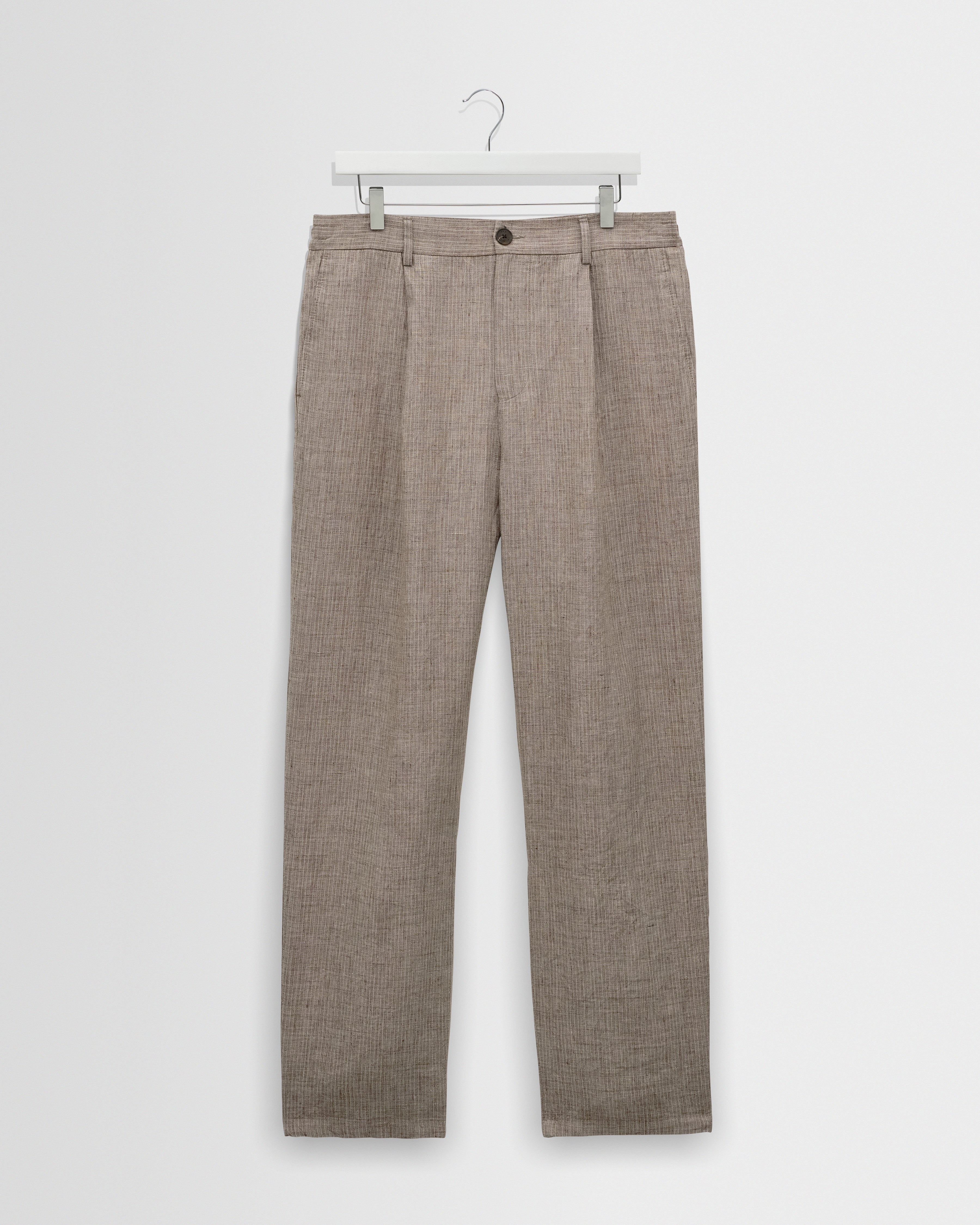 Men's Natural And Brown Striped Linen Wide Fit Trousers | Wax London