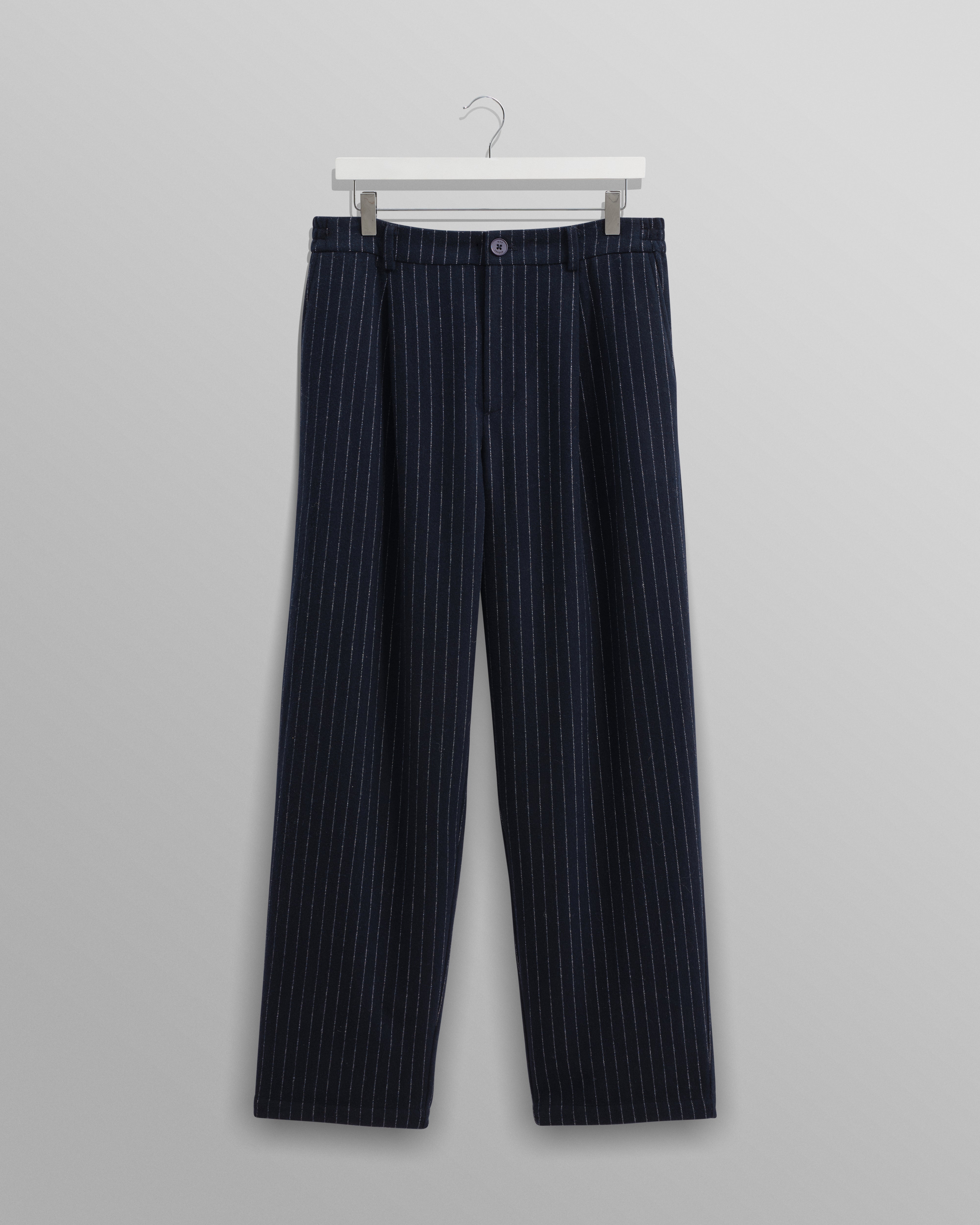 wax london men's Malham - Navy Pinstripe Wool Trousers