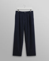 wax london men's Malham - Navy Pinstripe Wool Trousers
