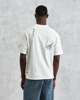 wax london men's Milton - Ecru Embroidered Organic Cotton T-Shirt