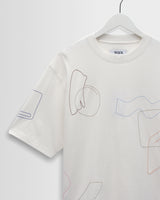 wax london men's Milton - Ecru Organic Cotton Embroidered Shapes T-Shirt