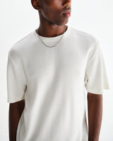 wax london men's Milton - Ecru Organic Waffle Cotton T-Shirt