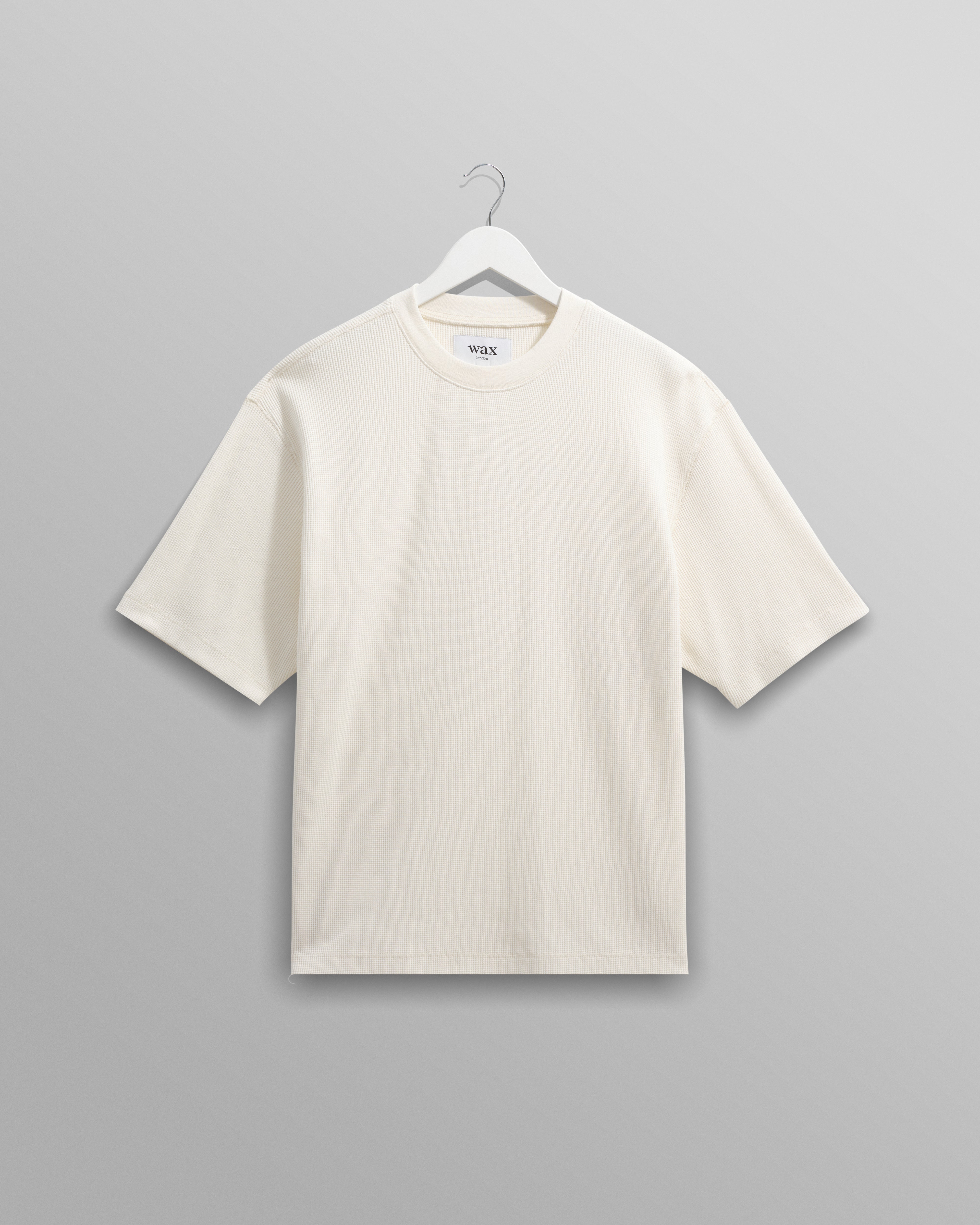 wax london men's Milton - Ecru Organic Waffle Cotton T-Shirt