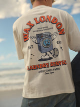 wax london men's Milton - Off White Organic Cotton Laundry Graphic T-Shirt