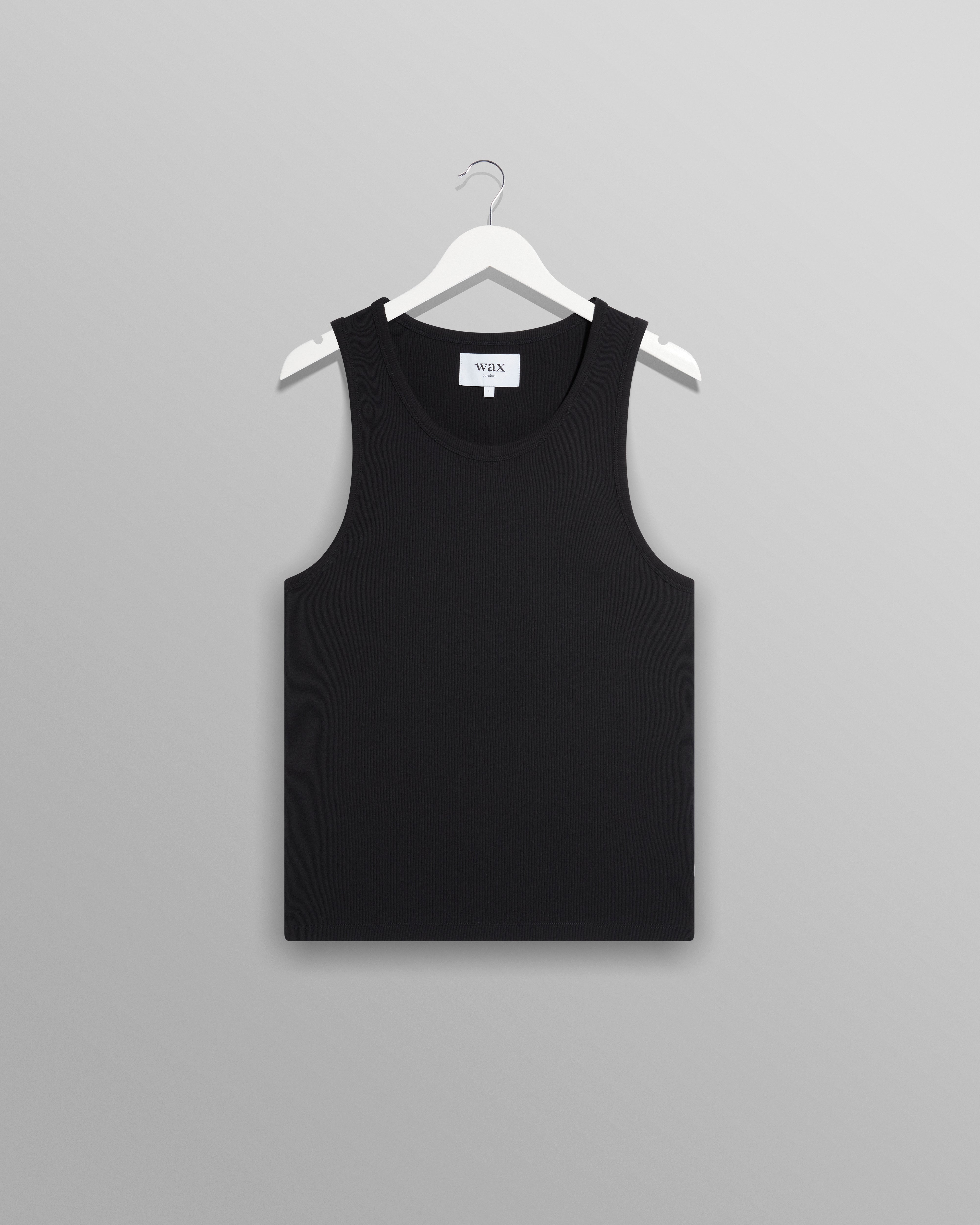 wax london men's Montague - Black Ribbed Organic Cotton Vest