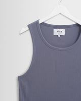 wax london men's Montague - Blue Ribbed Organic Cotton Vest