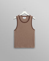 wax london men's Montague - Brown And Ecru Striped Ribbed Organic Cotton Vest