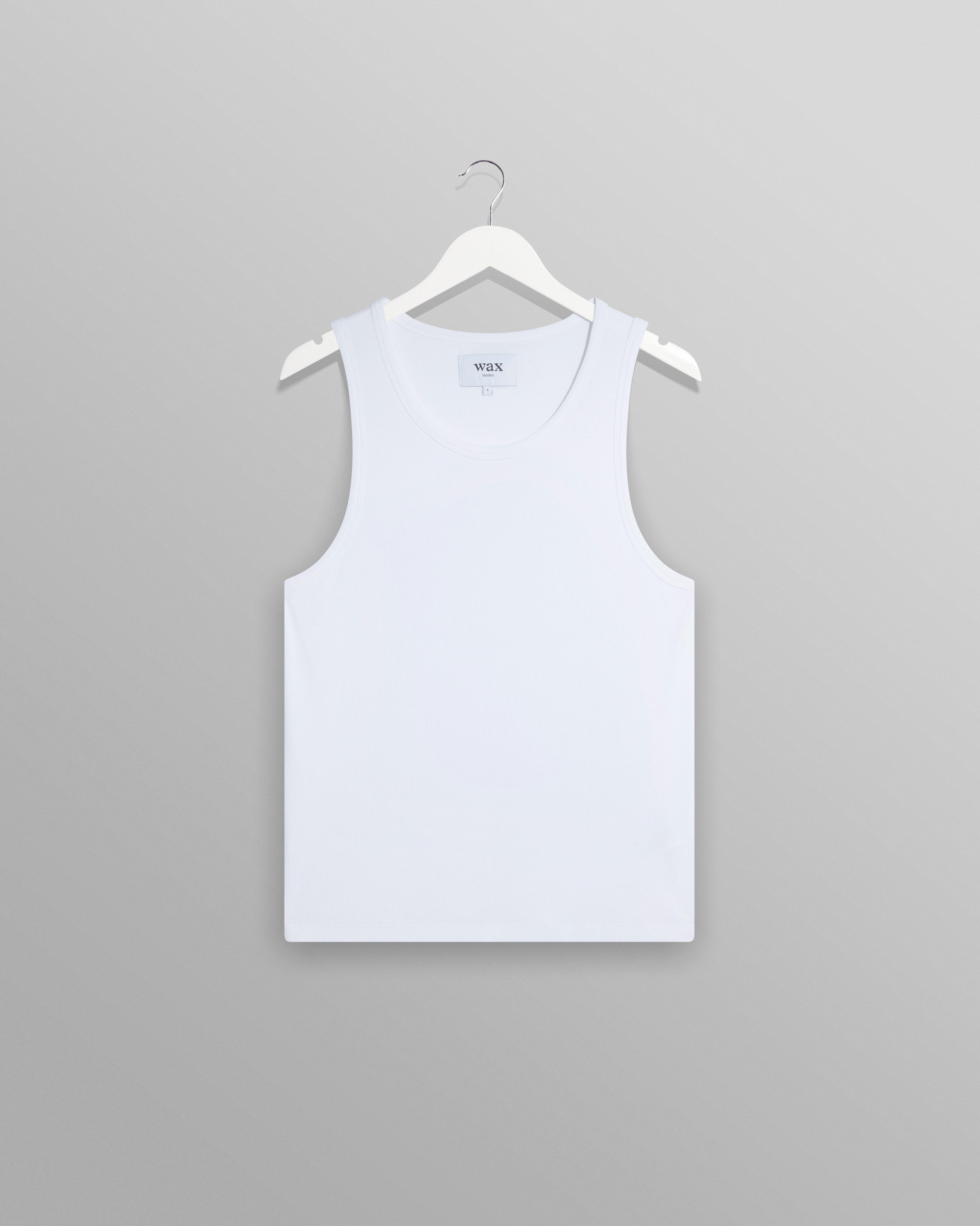 wax london men's Montague - White Ribbed Organic Cotton Vest