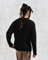 wax london men's Moore - Black Organic Waffle Textured Cotton T-Shirt