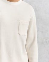 wax london men's Moore - Ecru Organic Waffle Textured Cotton T-Shirt