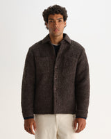 wax london men's Mount - Dusty Brown Reversible Boucle Wool Overshirt