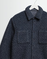 wax london men's Mount - Grey Blue Reversible Boucle Wool Overshirt