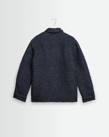 wax london men's Mount - Grey Blue Reversible Boucle Wool Overshirt