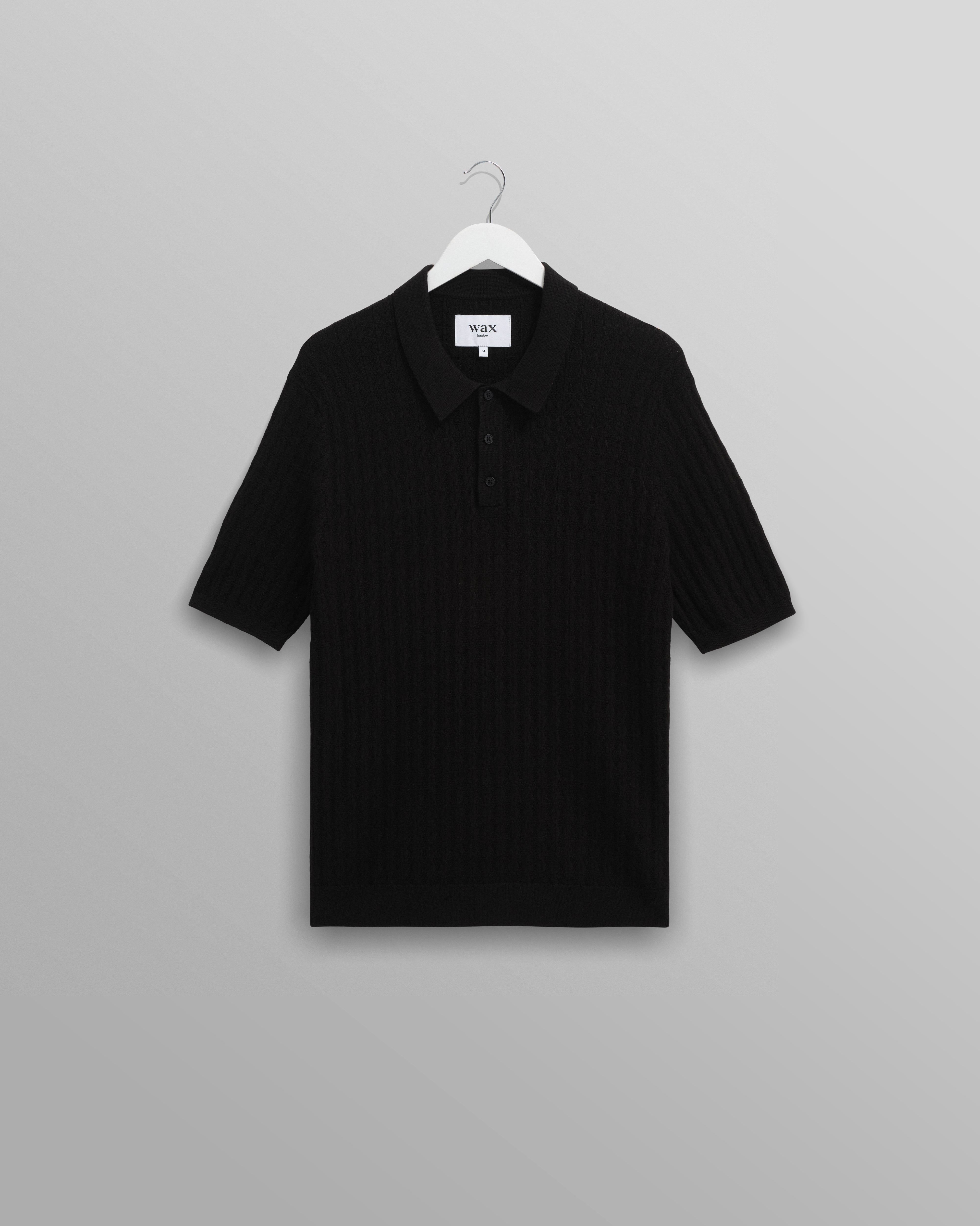 Men's Black Diamond Stripe Knitted Polo | Wax London