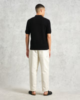 wax london men's Naples - Black Textured Knitted Polo Shirt