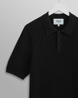 wax london men's Naples - Black Textured Knitted Polo Shirt
