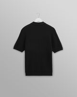 wax london men's Naples - Black Textured Knitted Polo Shirt