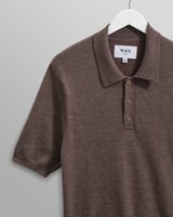 wax london men's Naples - Brown Marl Worsted Wool Knitted Polo
