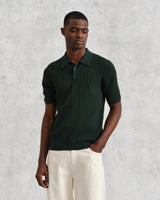wax london men's Naples - Dark Green Textured Knitted Polo Shirt