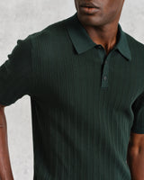 wax london men's Naples - Dark Green Textured Knitted Polo Shirt