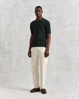 wax london men's Naples - Dark Green Textured Knitted Polo Shirt