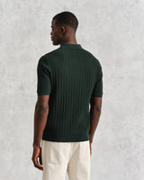 wax london men's Naples - Dark Green Textured Knitted Polo Shirt