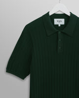 wax london men's Naples - Dark Green Textured Knitted Polo Shirt