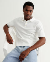 wax london men's Naples - Ecru Retro Diamond Knitted Polo