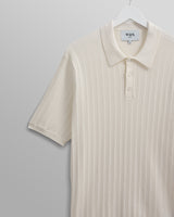 wax london men's Naples - Ecru Textured Knitted Polo Shirt