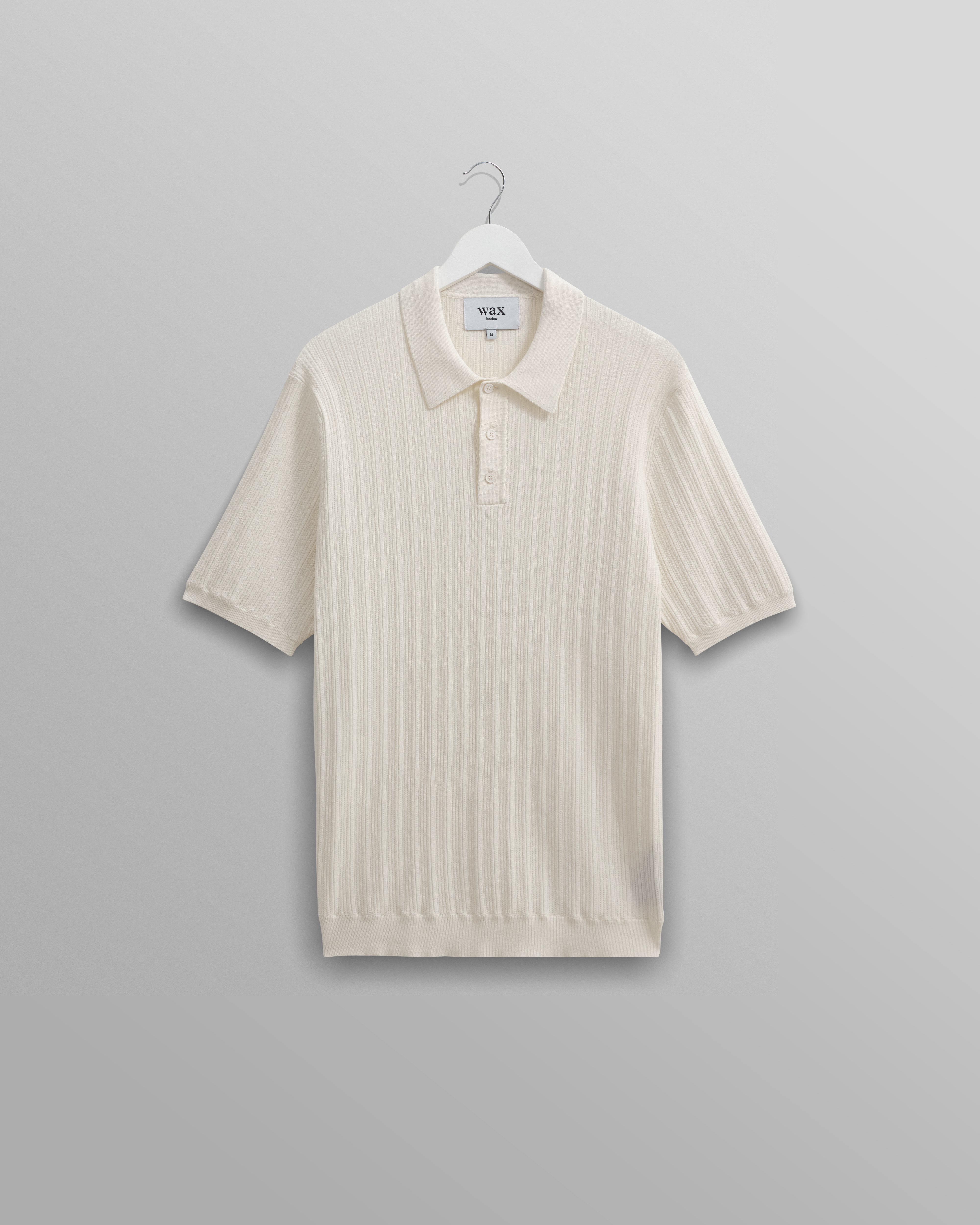 wax london men's Naples - Ecru Textured Knitted Polo Shirt