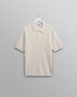wax london men's Naples - Ecru Textured Knitted Polo Shirt