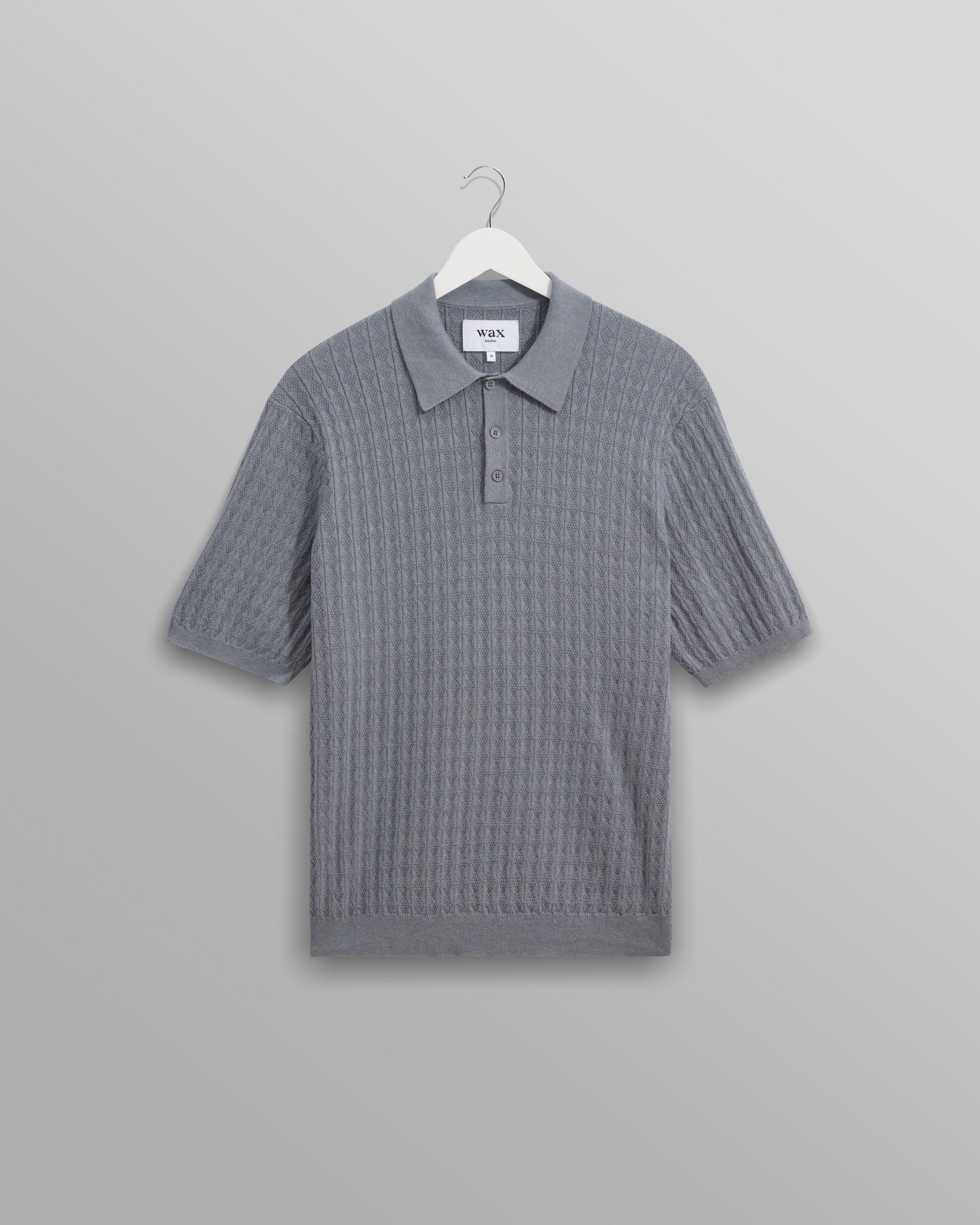 Naples - Grey Blue Diamond Stripe Knitted Polo | Wax London
