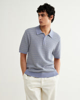 wax london men's Naples - Light Blue Mini Geometric Knitted Polo