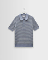 wax london men's Naples - Light Blue Mini Geometric Knitted Polo