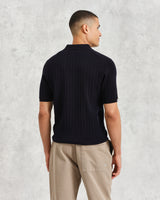 wax london men's Naples - Midnight Navy Textured Knitted Polo Shirt