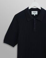 wax london men's Naples - Midnight Navy Textured Knitted Polo Shirt